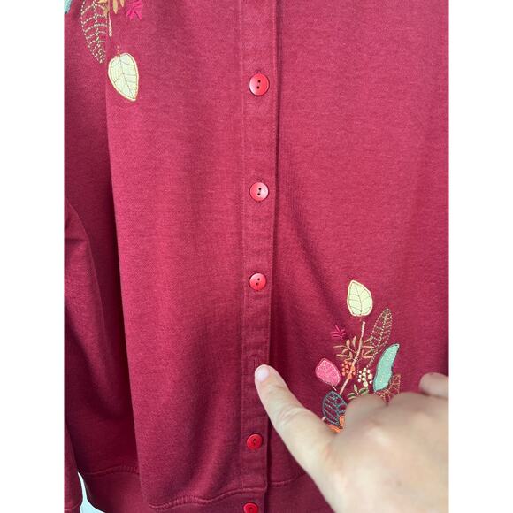 Shenanigans red floral embroidered 90s crew neck cardigan cottagecore medium - Picture 3 of 9